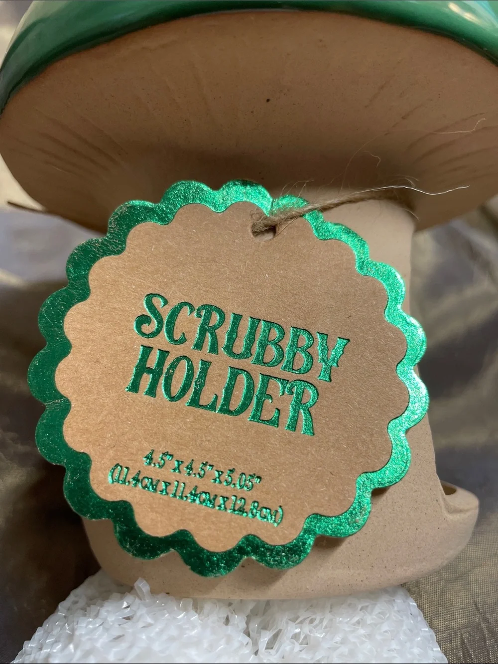 Home Essentials Green and White Mushroom Scrubby Holder NWT